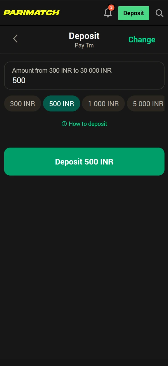 Make a minimum deposit required from Parimatch welcome bonus.