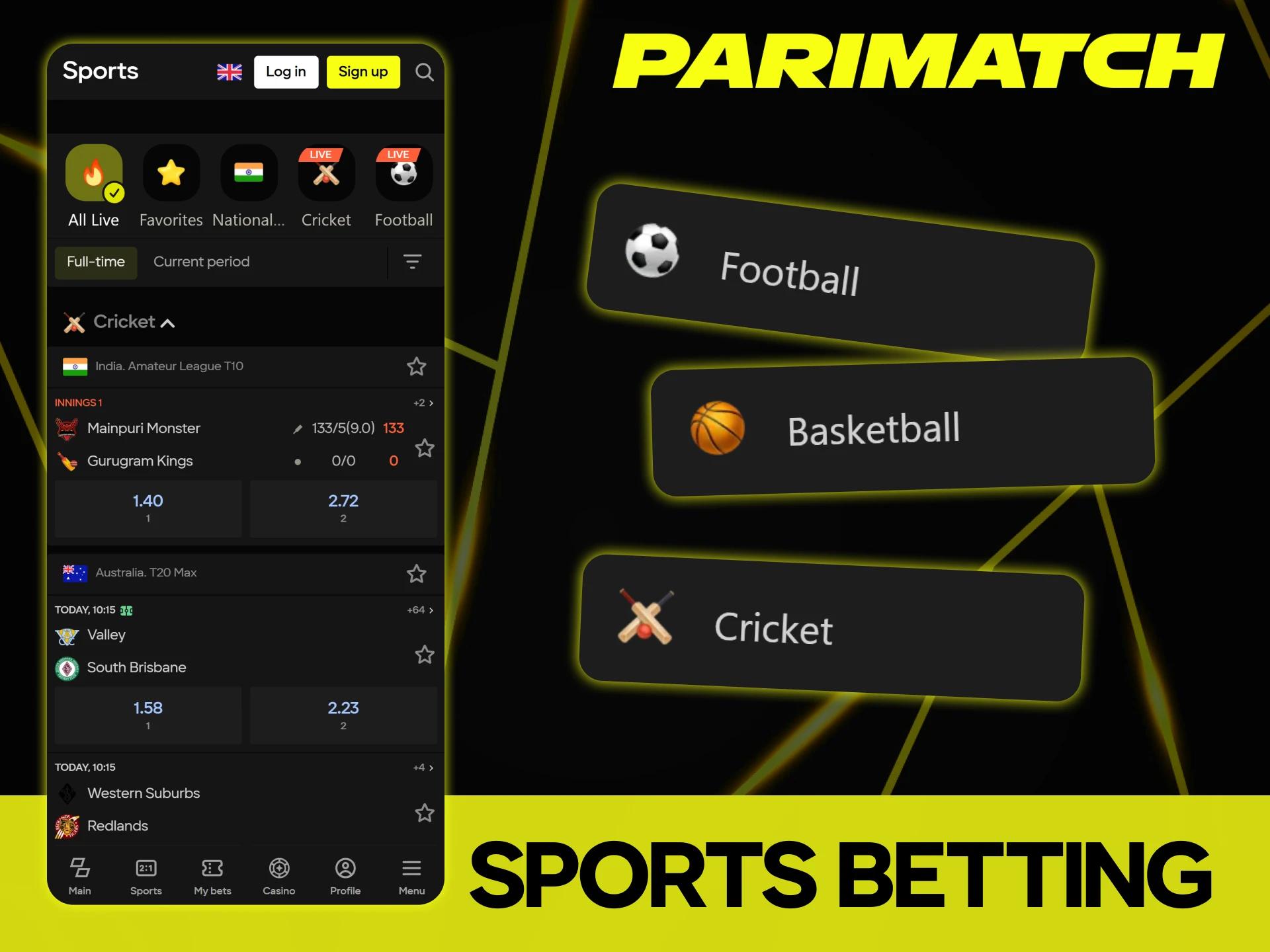 Parimatch app offers a wide range of sports markets.