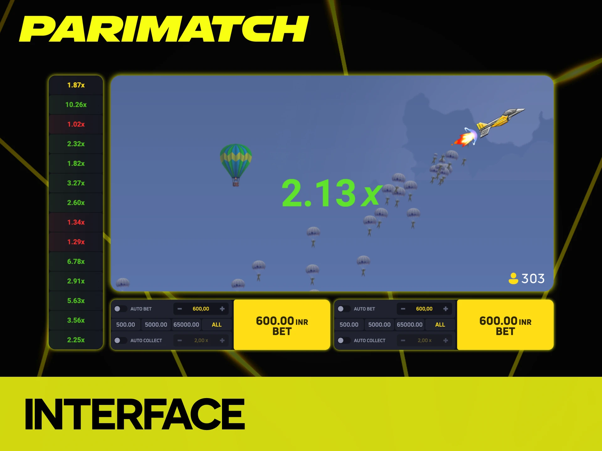 Parimatch JetX interface is simple and user-friendly.