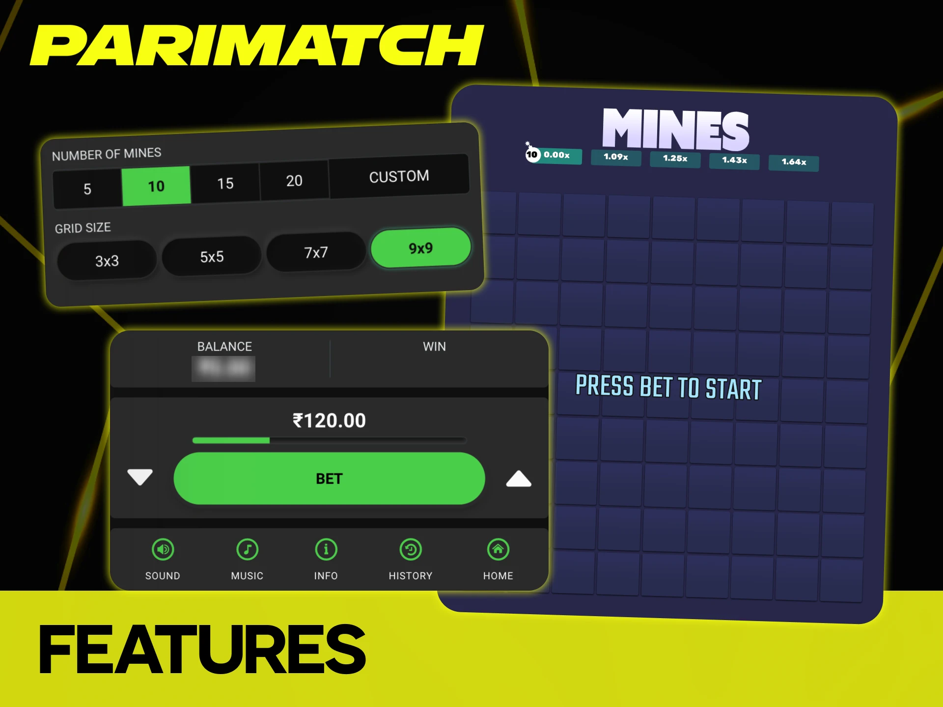 The Parimatch Mines interface is easy to understand.