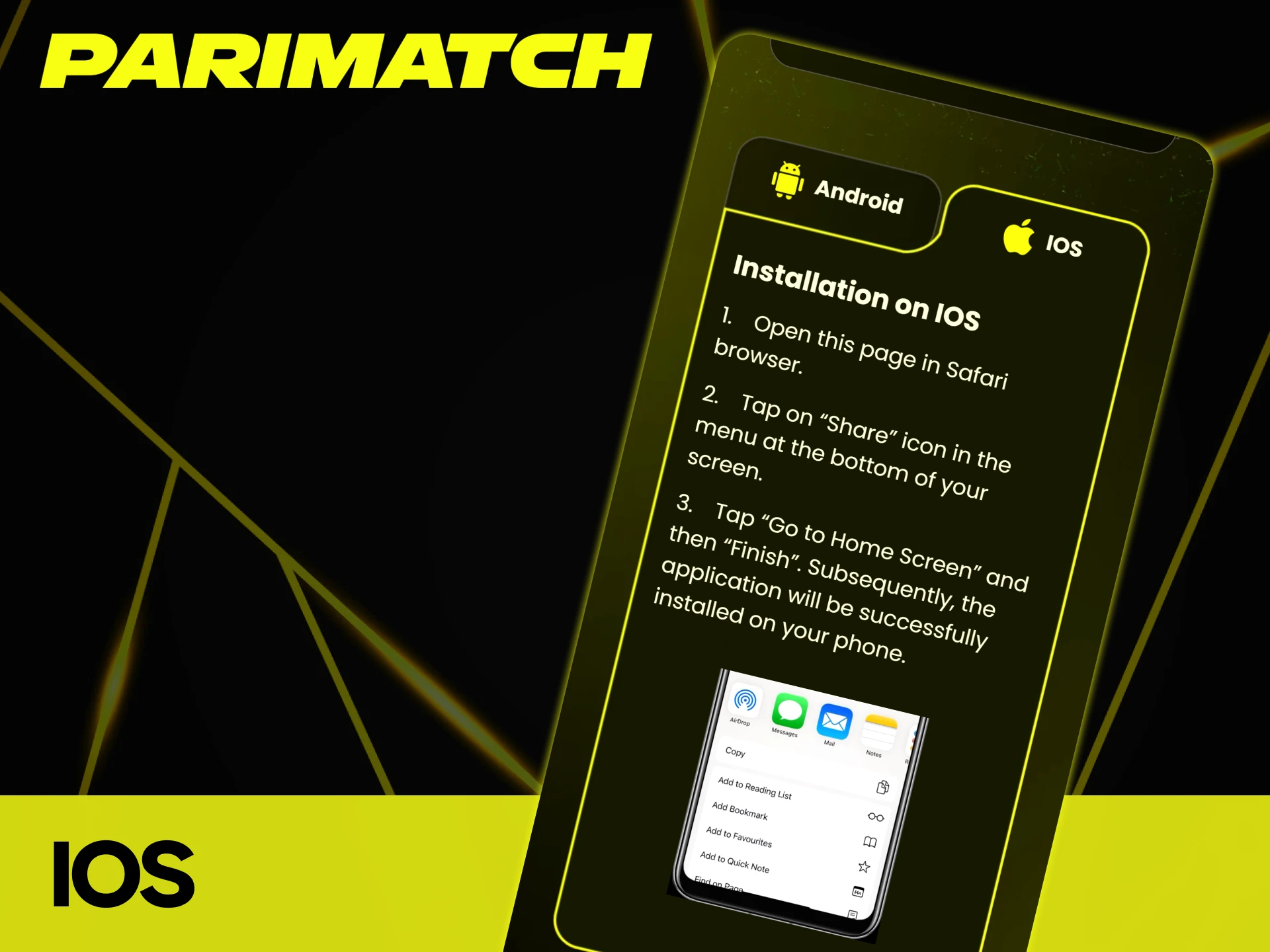 You can open Parimatch website through the PWA version.