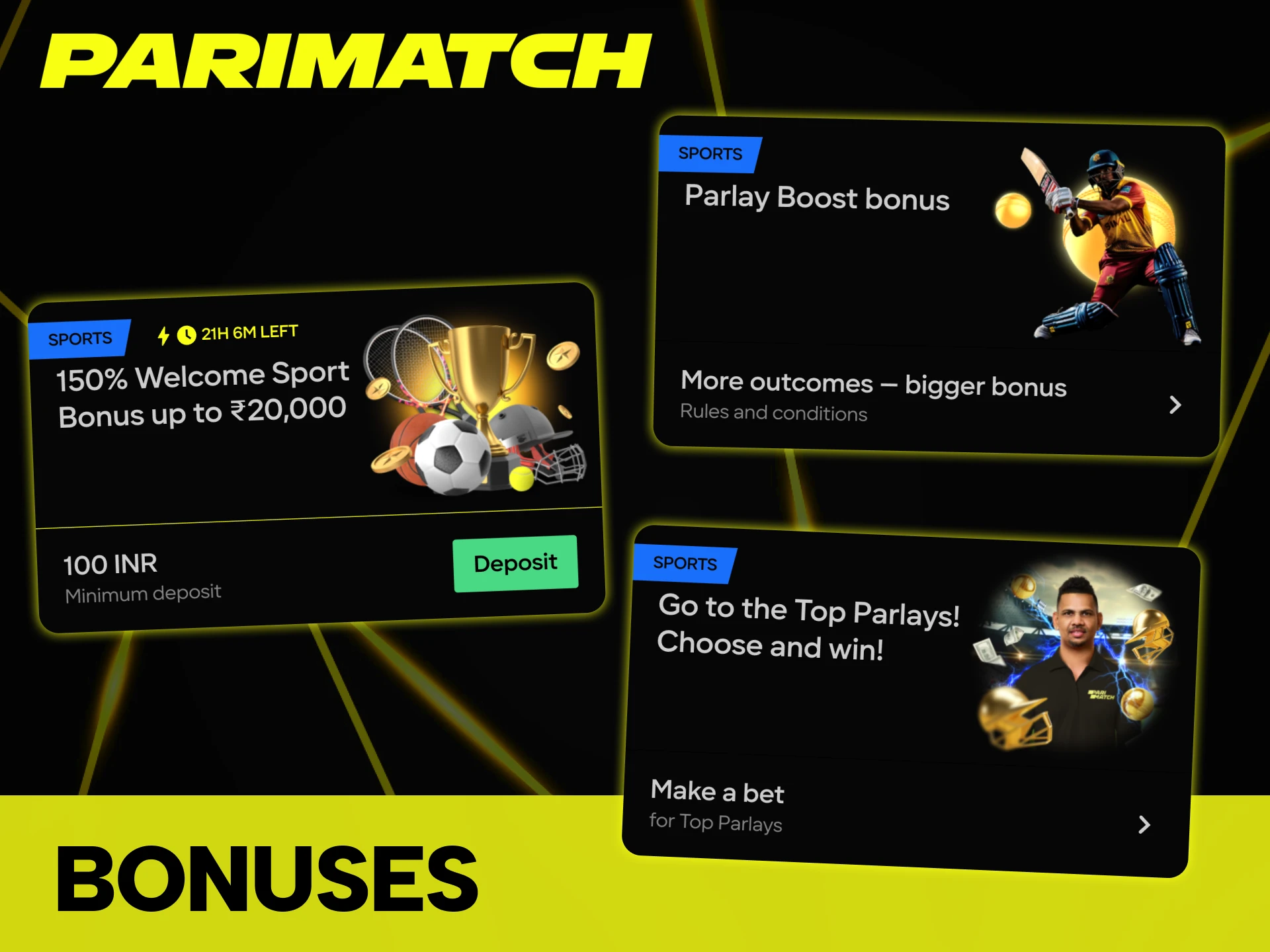 Use Parimatch bonuses to increase your bets on tennis.