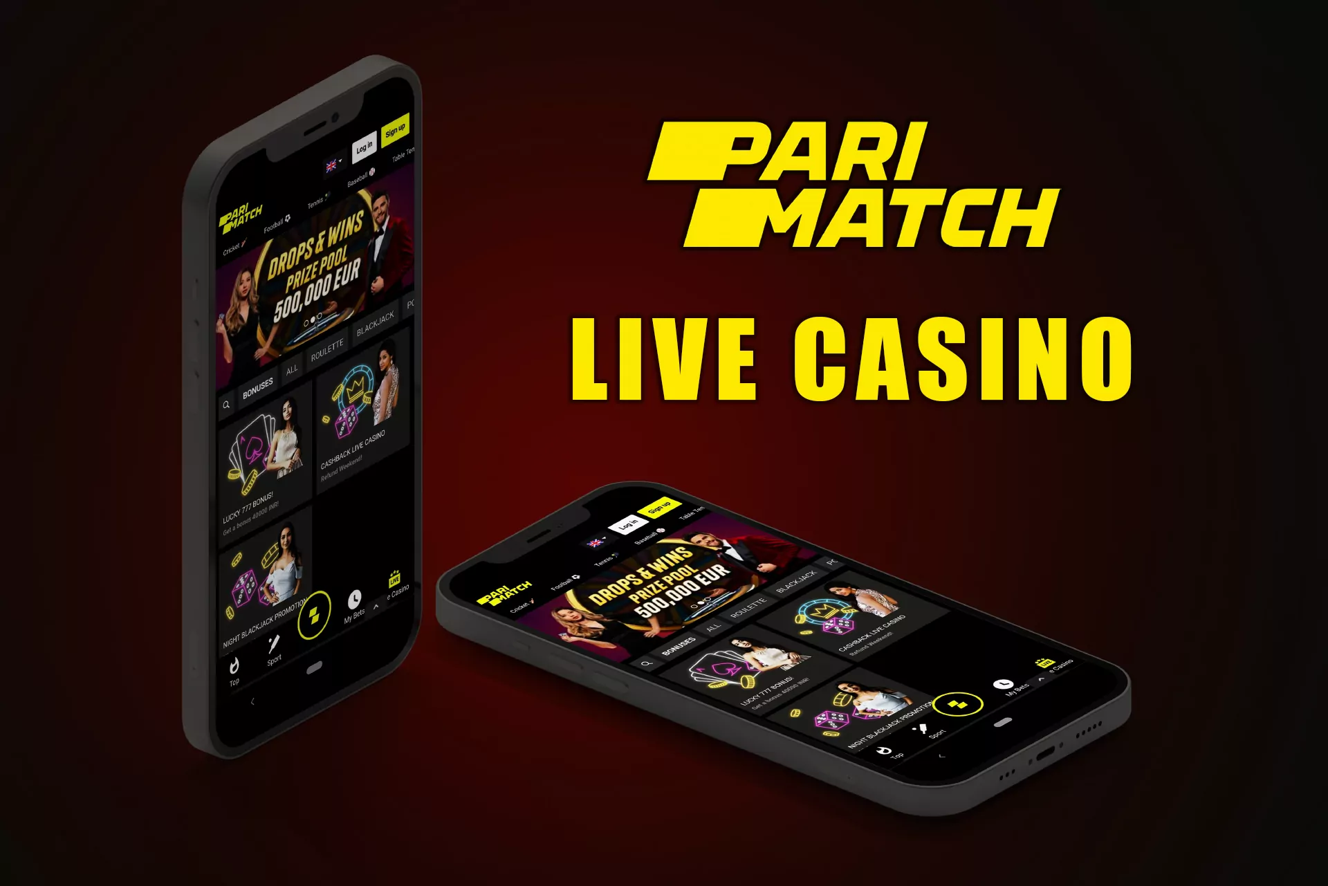 For fans of games with a live dealer, there is the live casino section in the app.