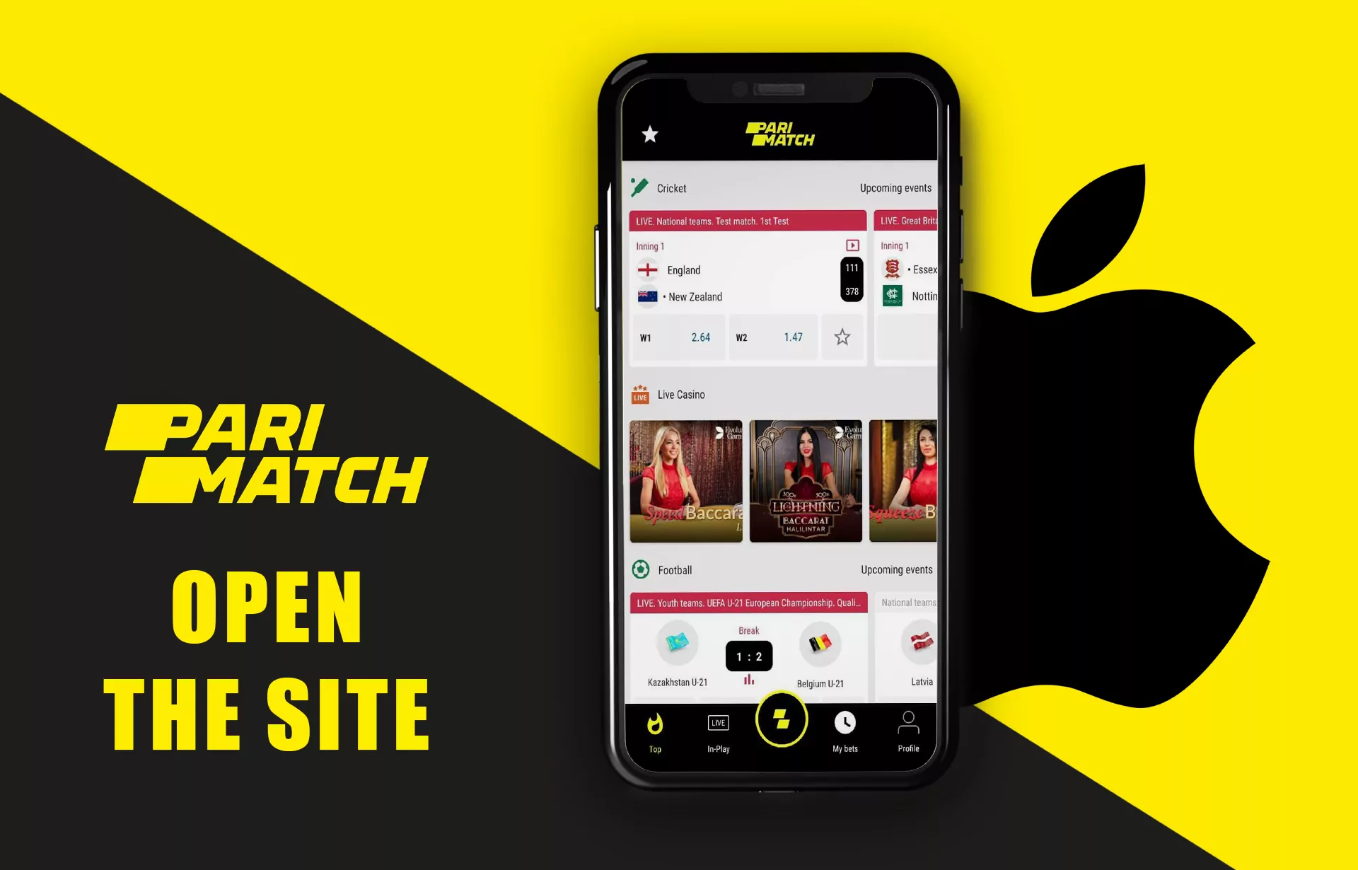 Open the website of Parimatch in a mobile browser on your iPhone.