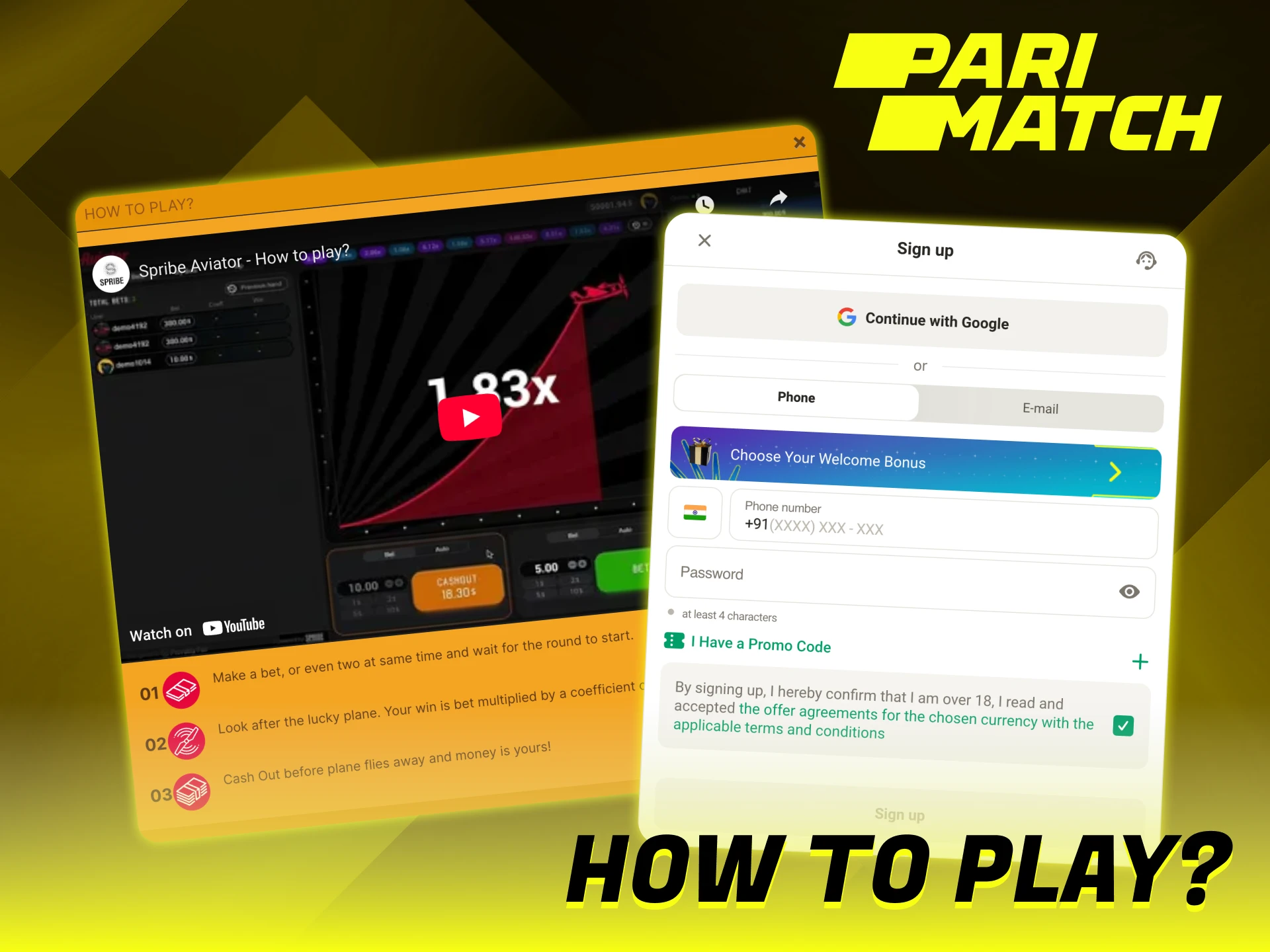 Follow the instructions to start playing Aviator at Parimatch.