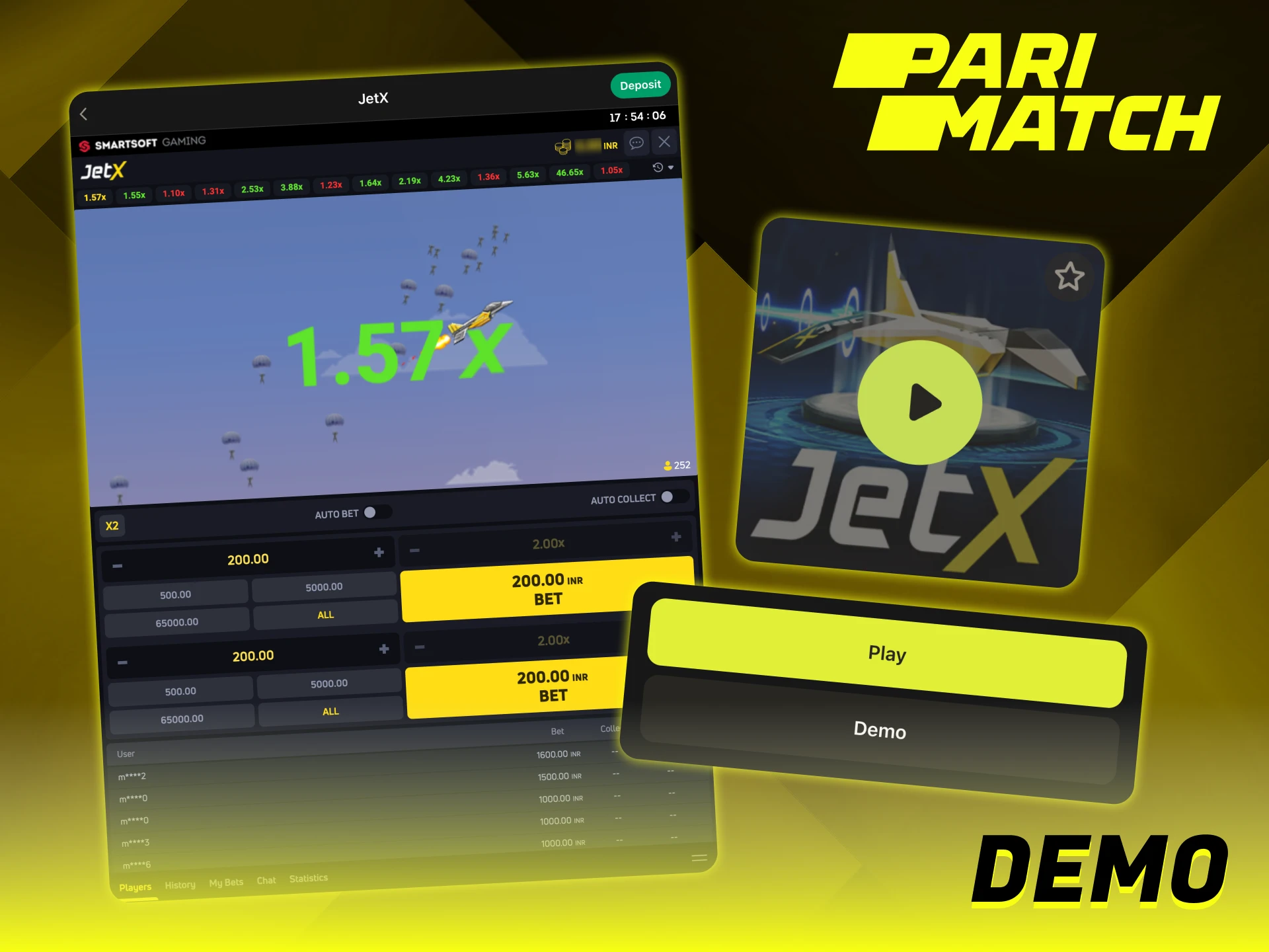 Feel free to try the JetX Parimatch demo mode.
