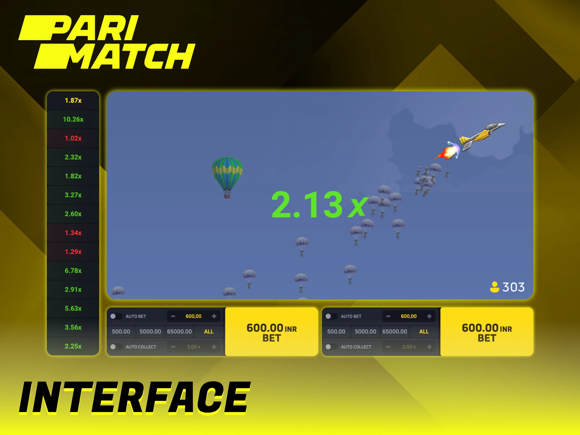 Parimatch JetX interface is simple and user-friendly.