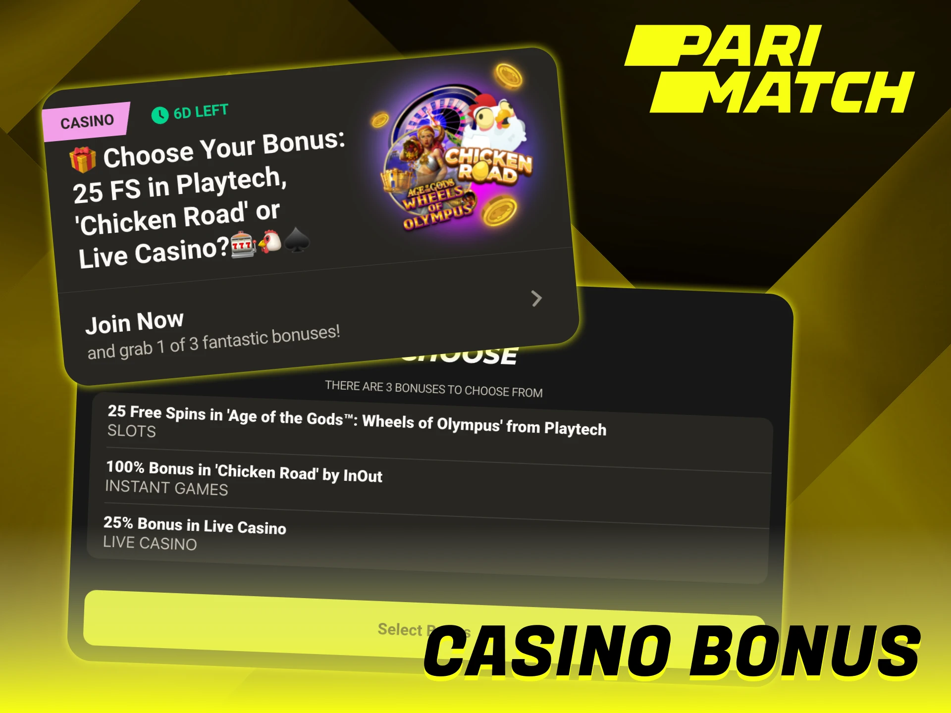 Parimatch offers you casino bonus after a registration.
