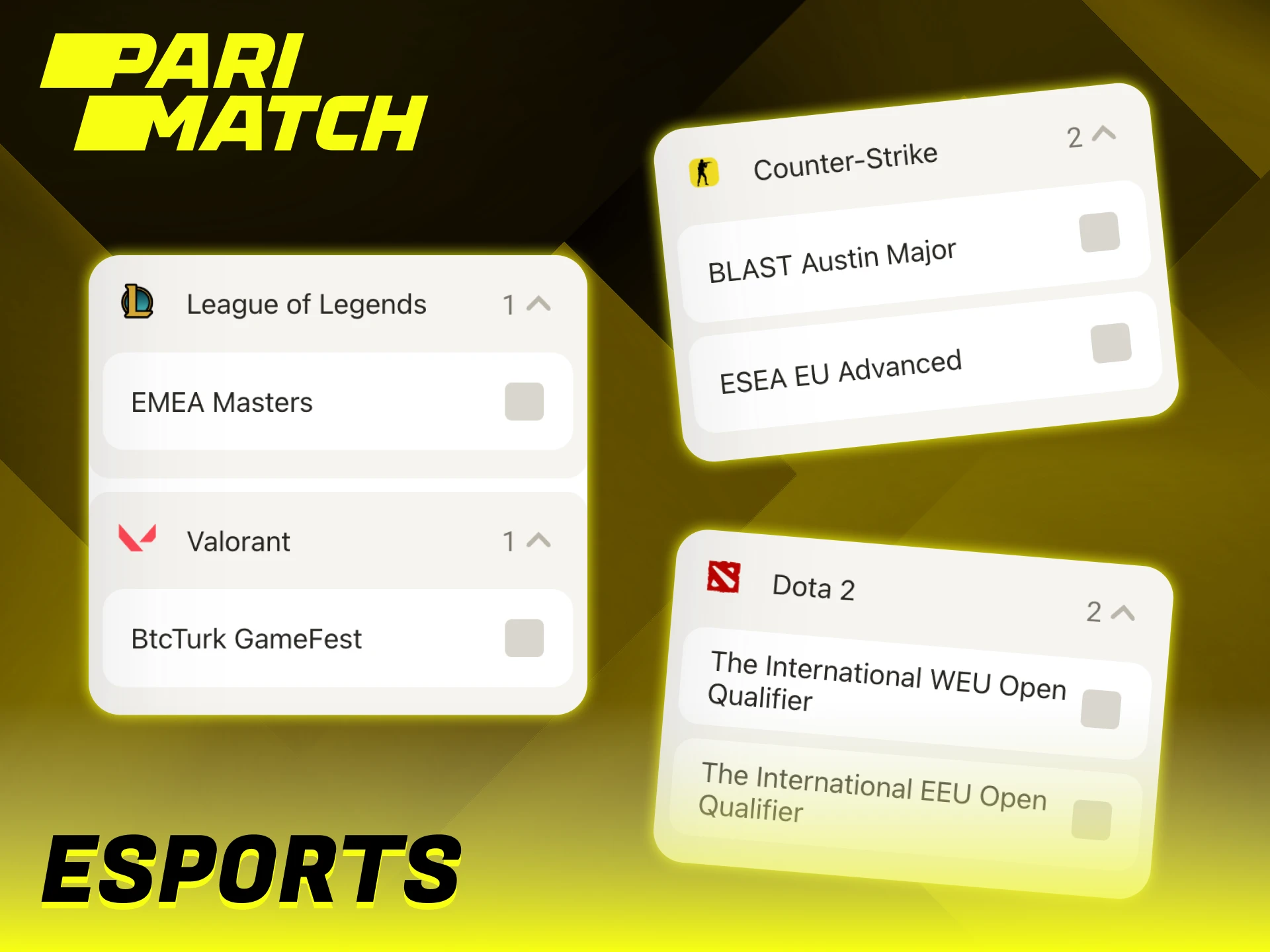 Parimatch offers a huge section for esports betting.