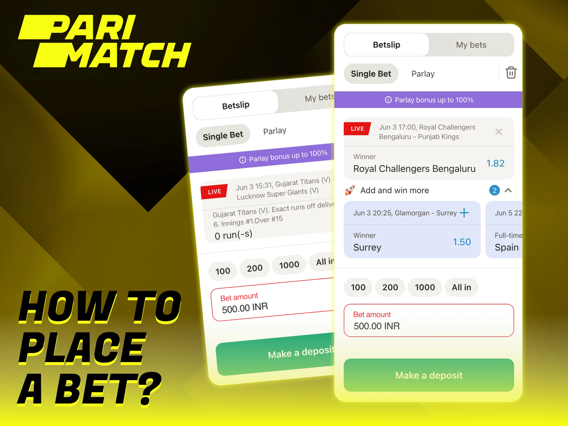 Complete a few actions to place your first Parimatch bet.