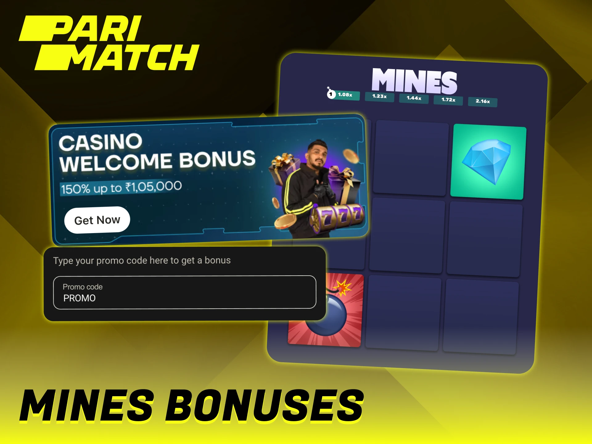 Parimatch platform offers generous bonuses for Mines game.