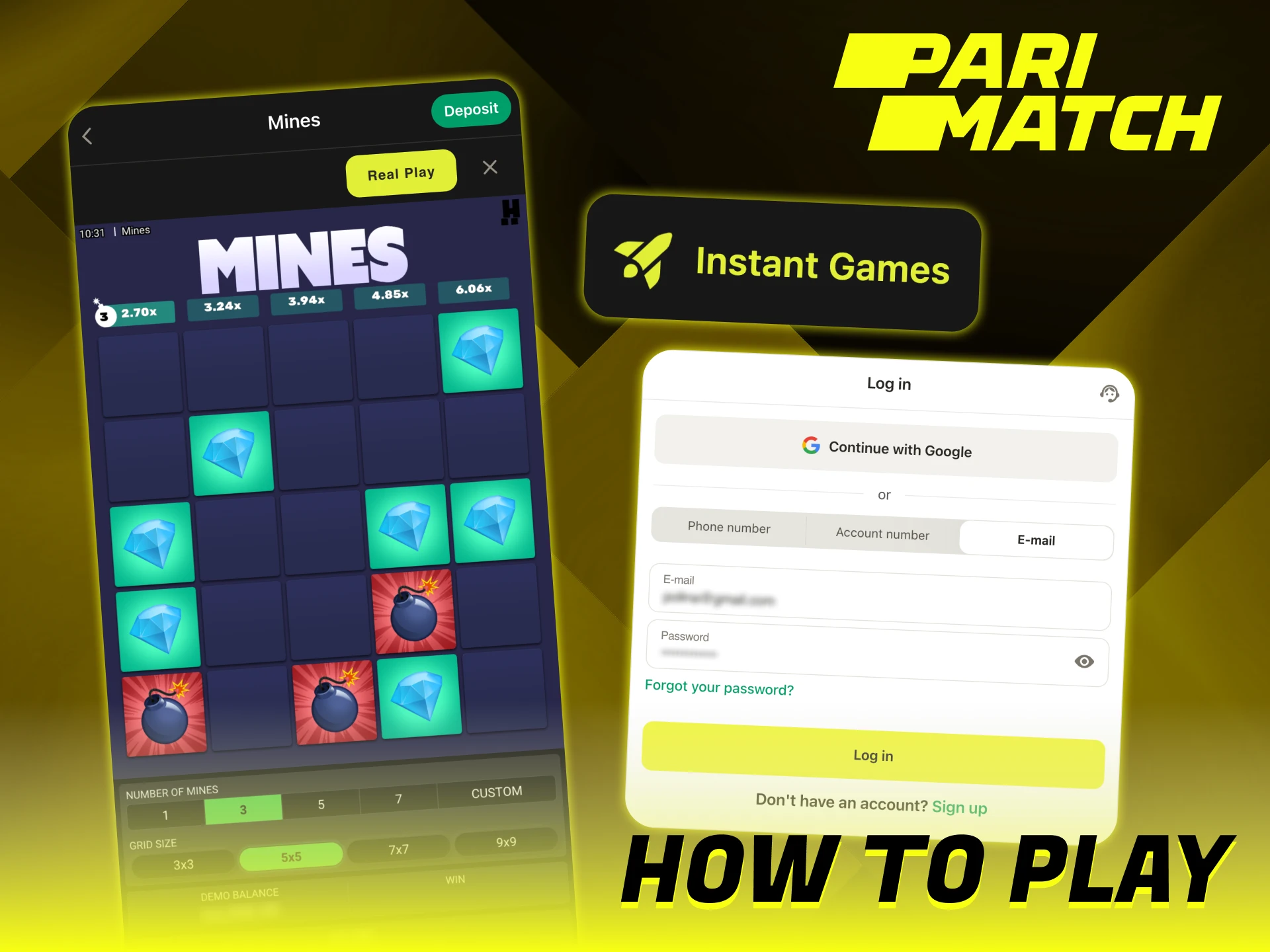 Follow the steps to start playing Mines at Parimatch.