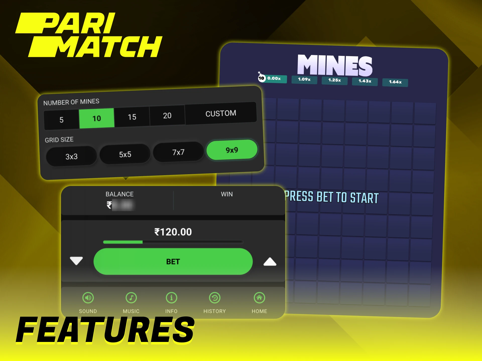 The Parimatch Mines interface is easy to understand.