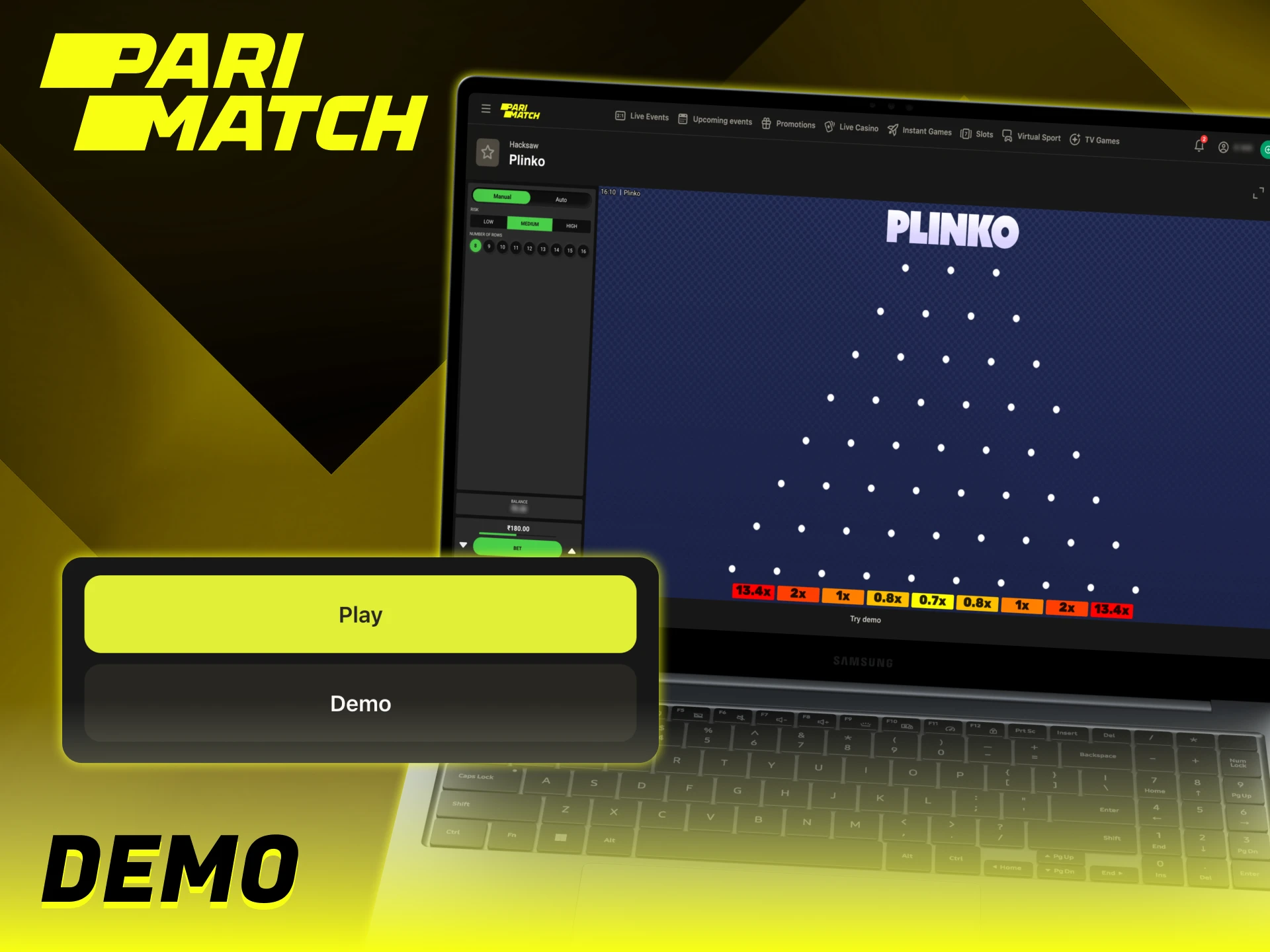 Parimatch offers to try out the demo version of Plinko.