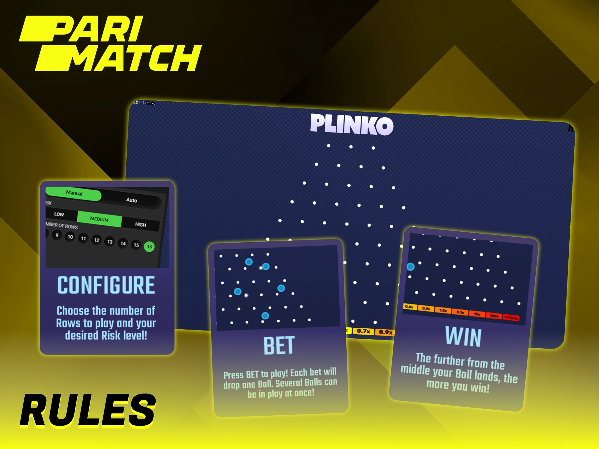 Playing Plinko on the Parimatch platform is extremely simple.