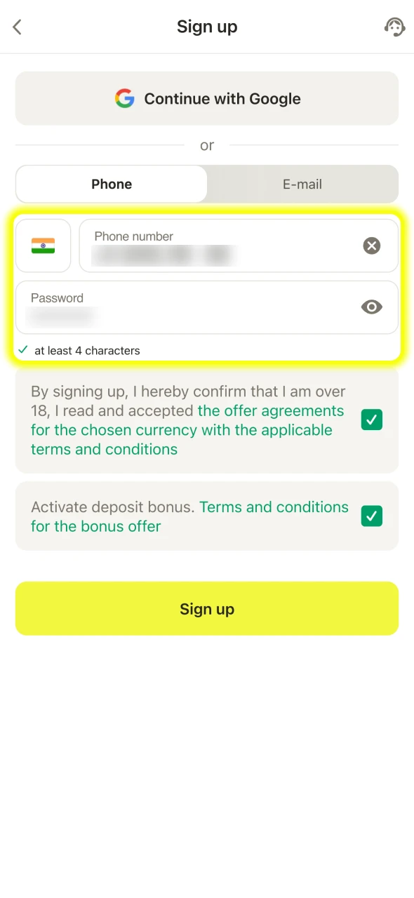 Provide your personal information to register at Parimatch.