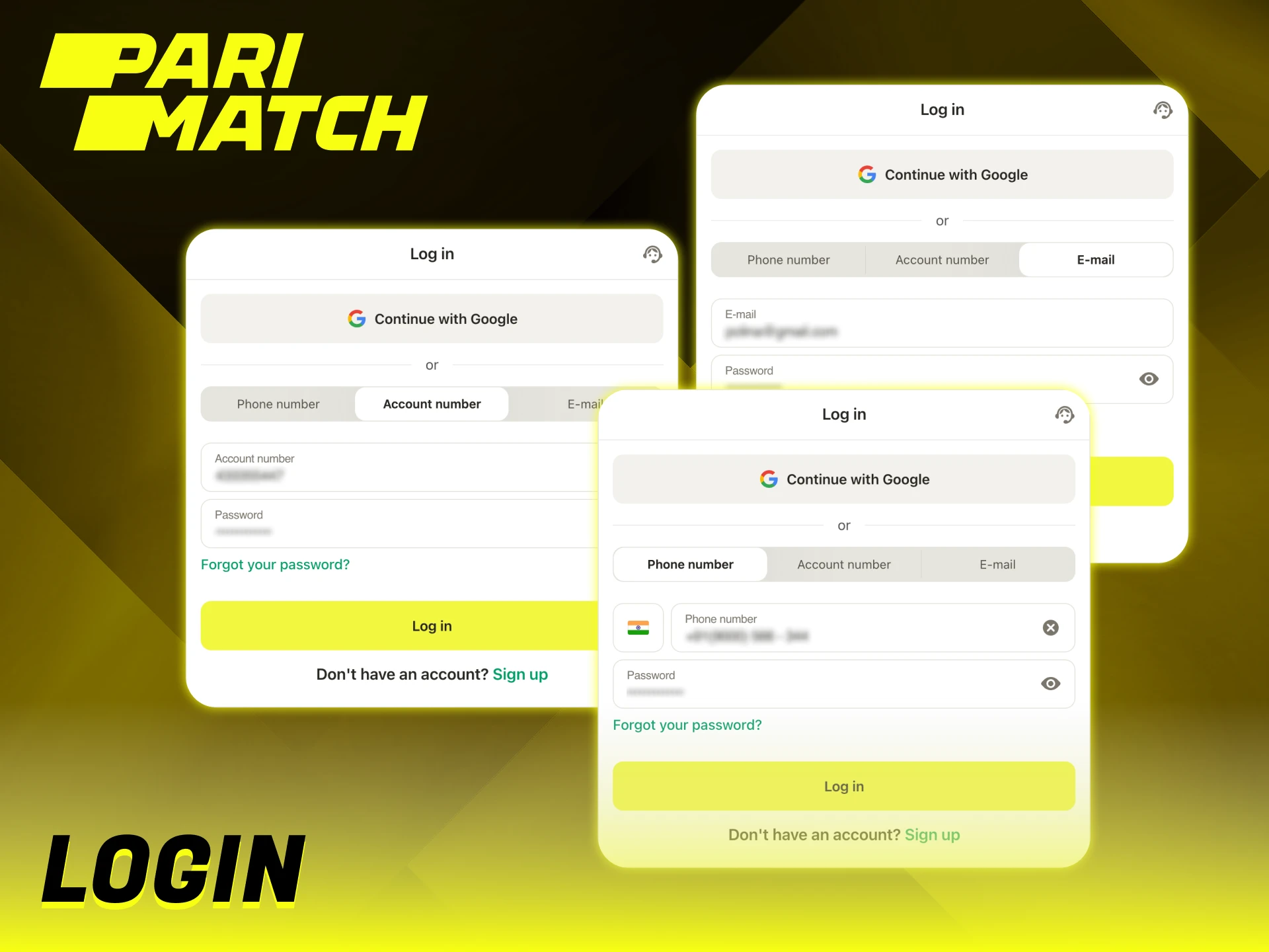 Log in your Parimatch account if you are already registered.