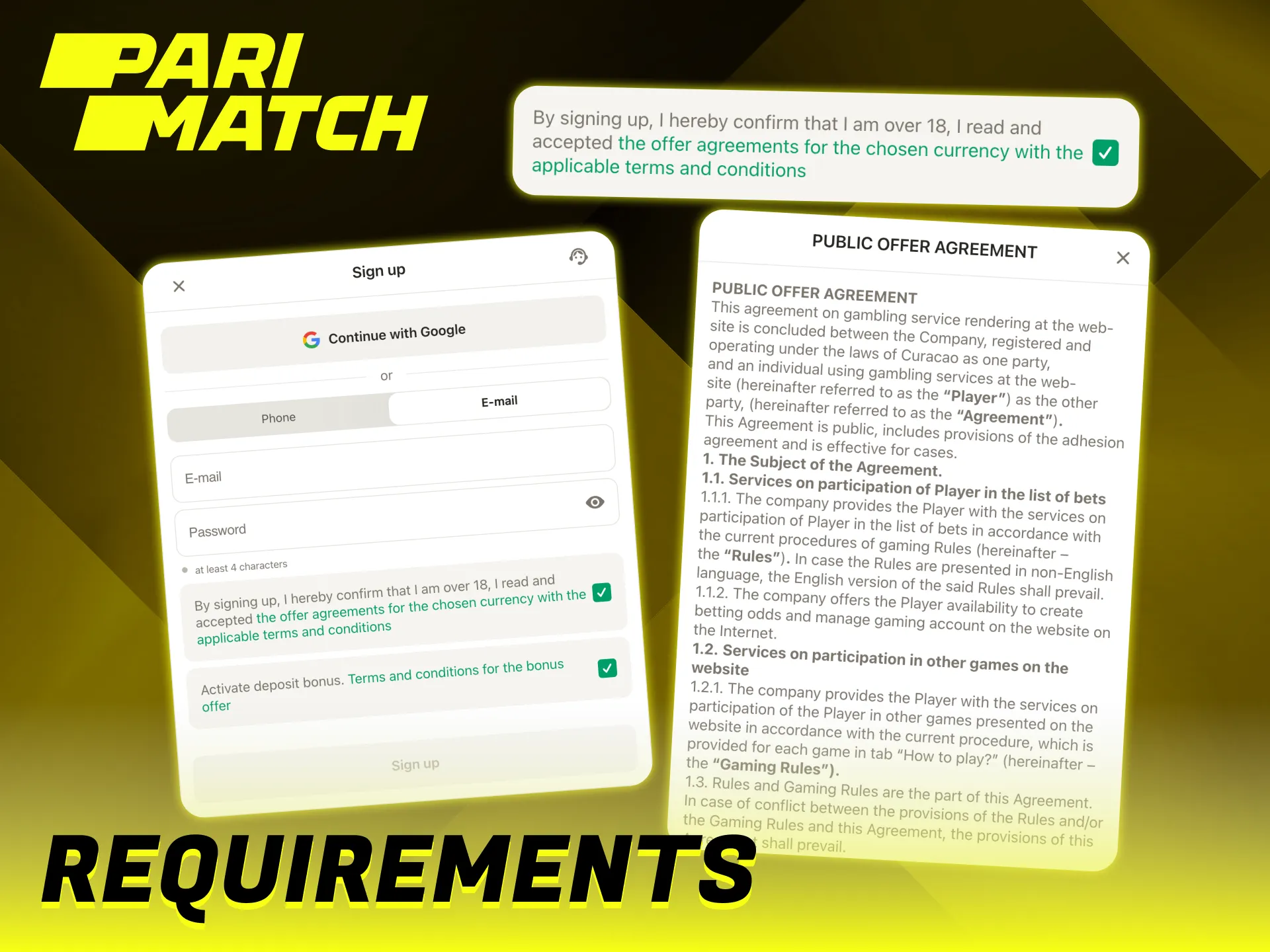 You need to follow some rules when register at Parimatch.