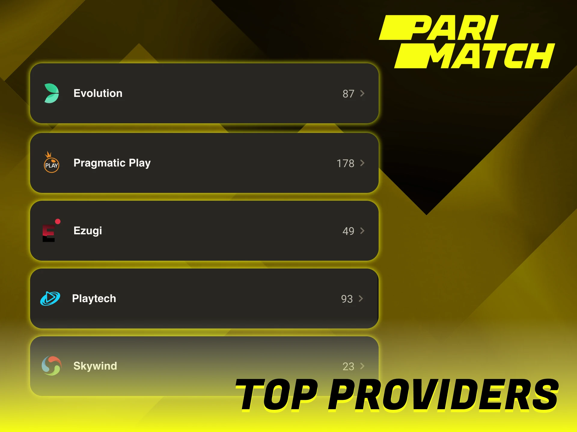 Parimatch cooperates with the most reliable software developers.