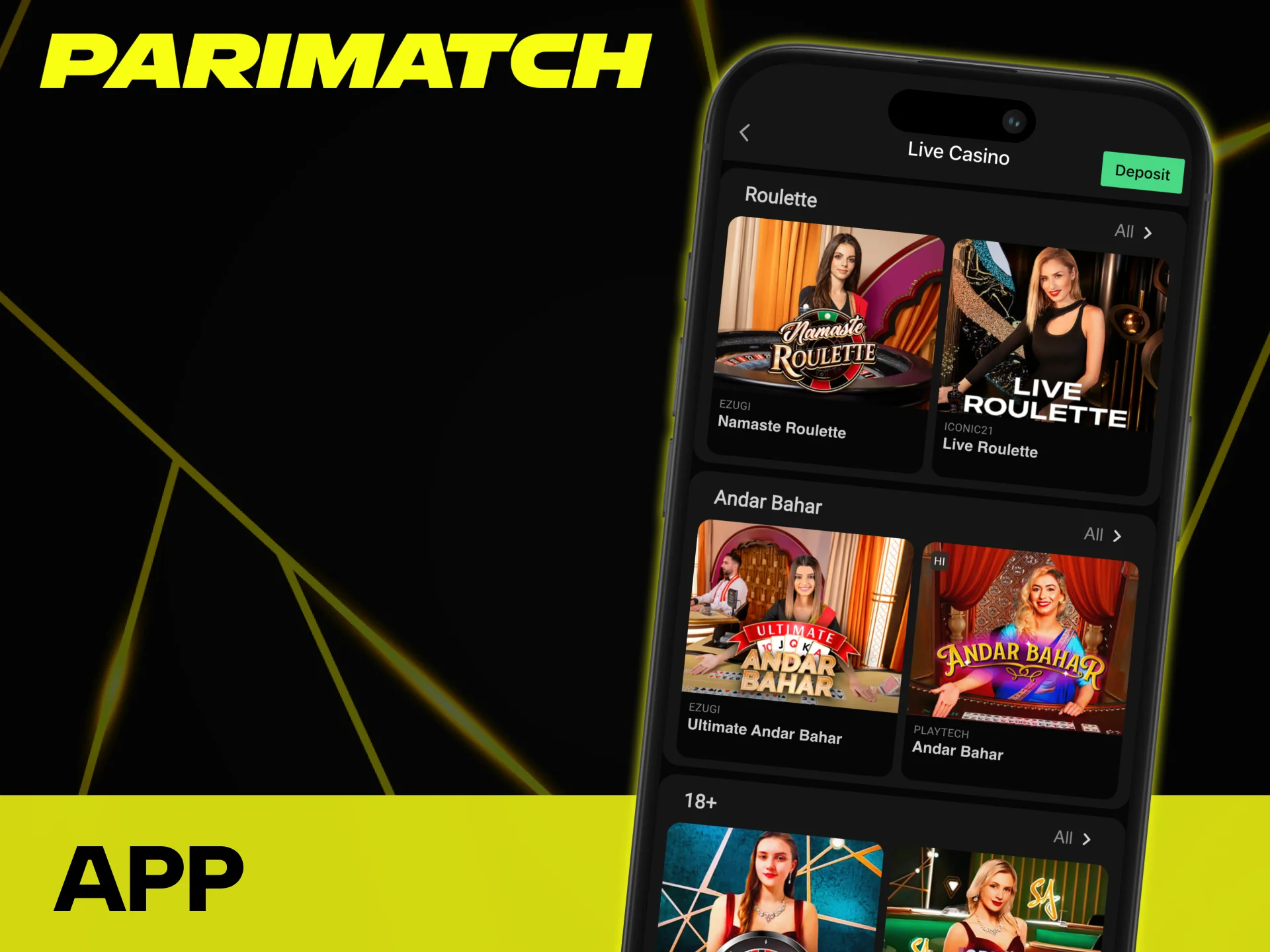 Download Parimatch mobile app for quick access to live games.