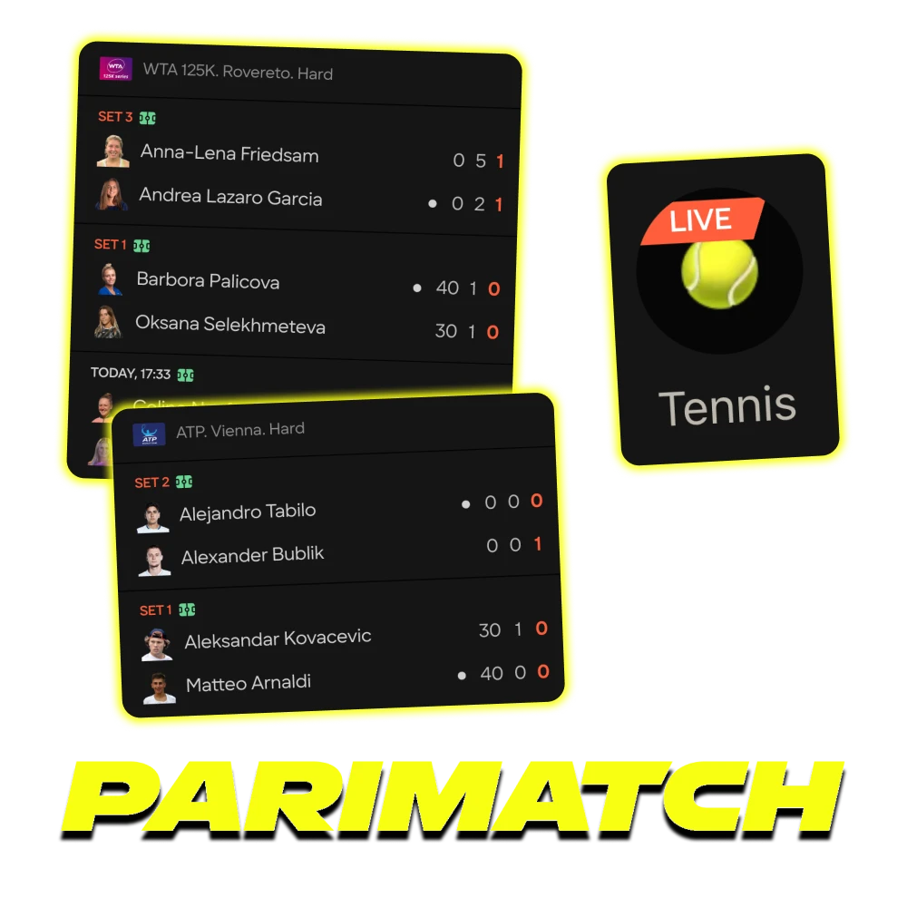Place bets on your favourite tennis tournaments at Parimatch.