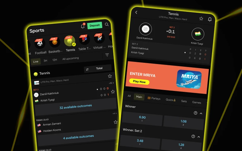 Bet on tennis from your device with Parimatch app.