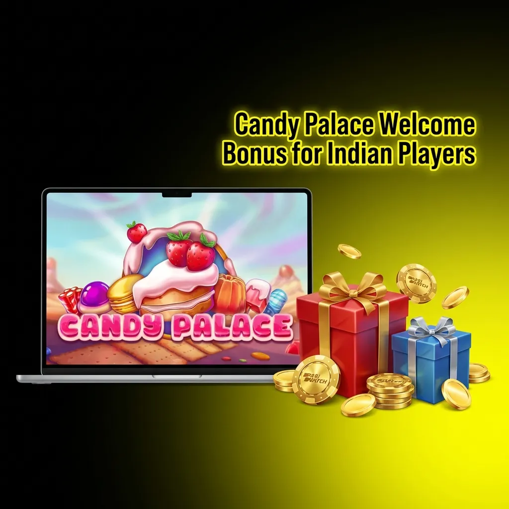 Candy Palace casino welcome bonus promotion showing 150% match up to ₹105,000 for Indian players with registration steps