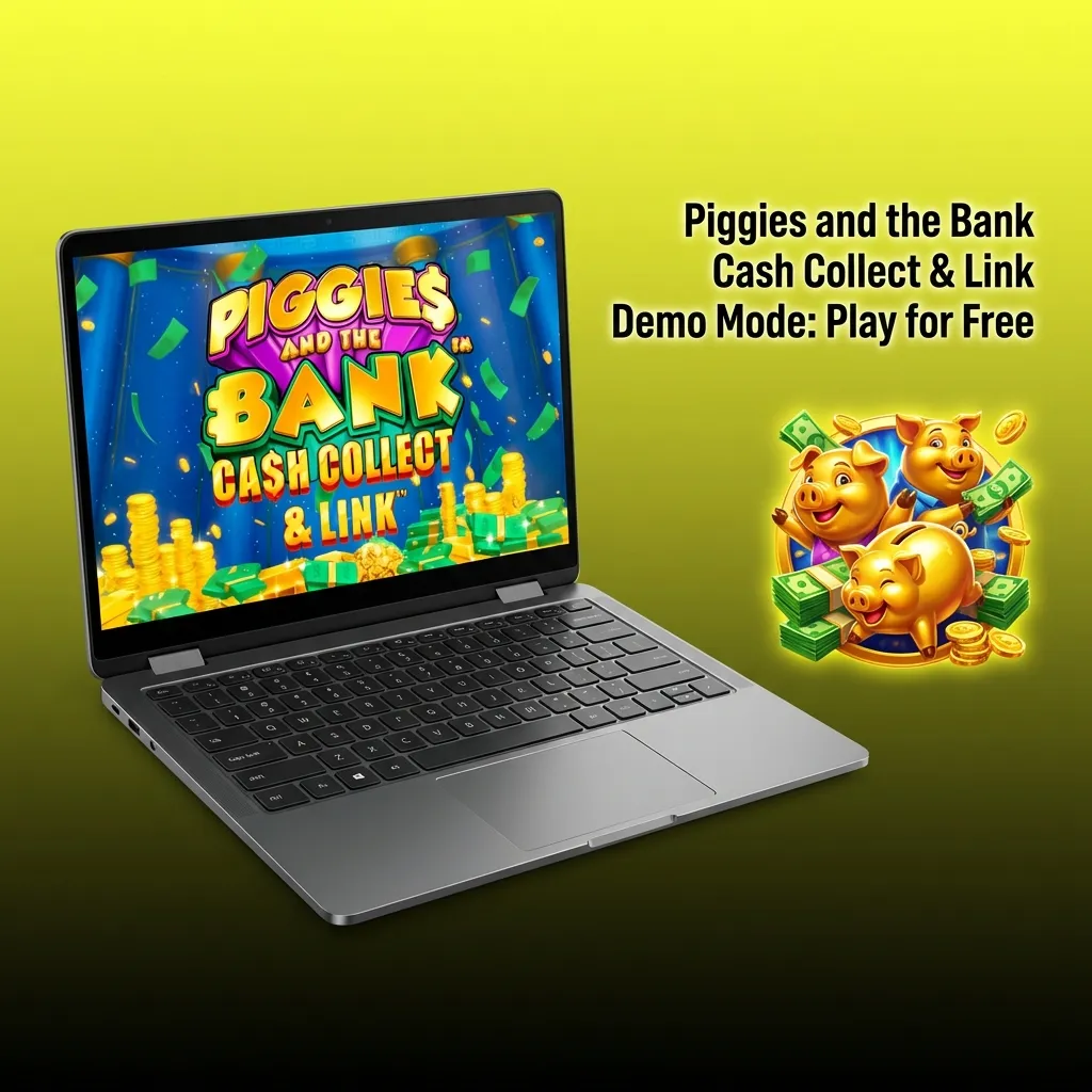Piggy bank slot machine game interface showing Cash Collect & Link demo mode with virtual credits and bonus features