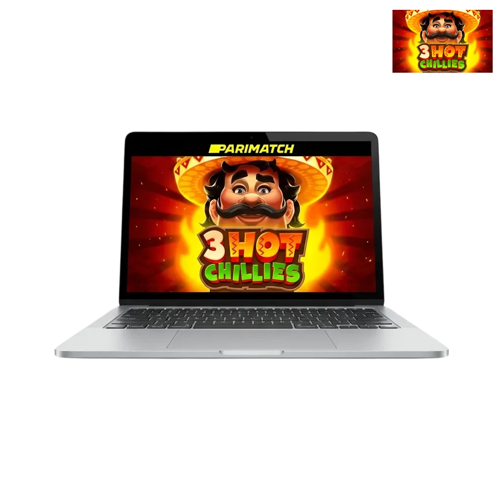 Colorful 3 Hot Chillies slot game interface with chili symbols and spin button on Parimatch India casino platform