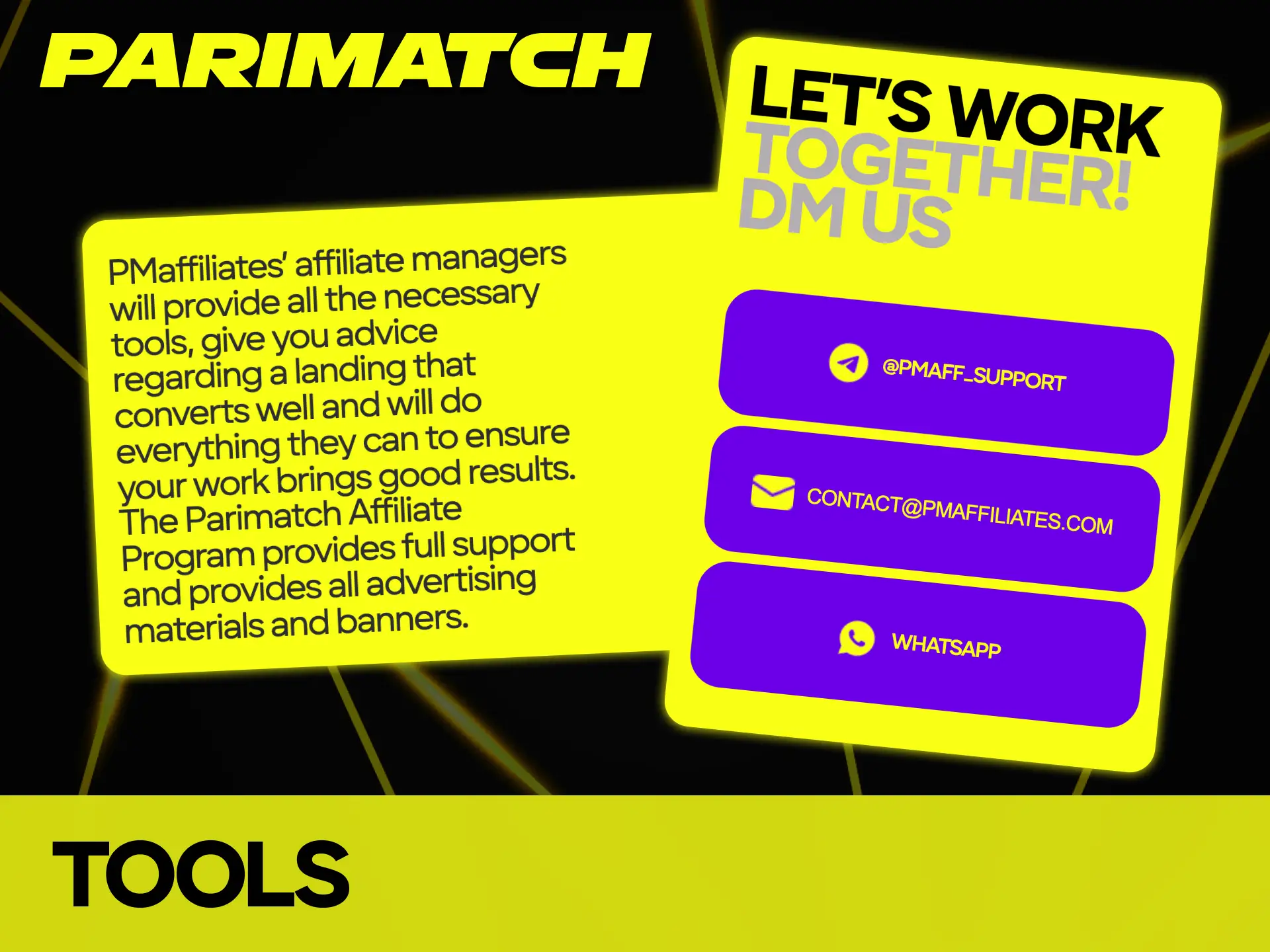 Parimatch provides several professional tools for affiliates.