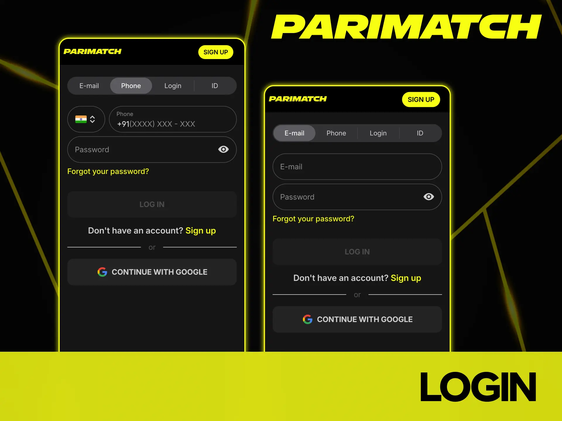 Log in to your account through the official app Parimatch.