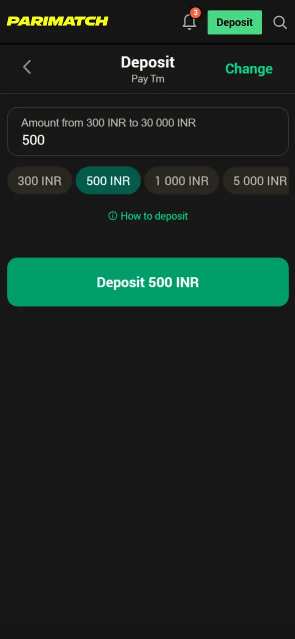 Make a minimum deposit required from Parimatch welcome bonus.