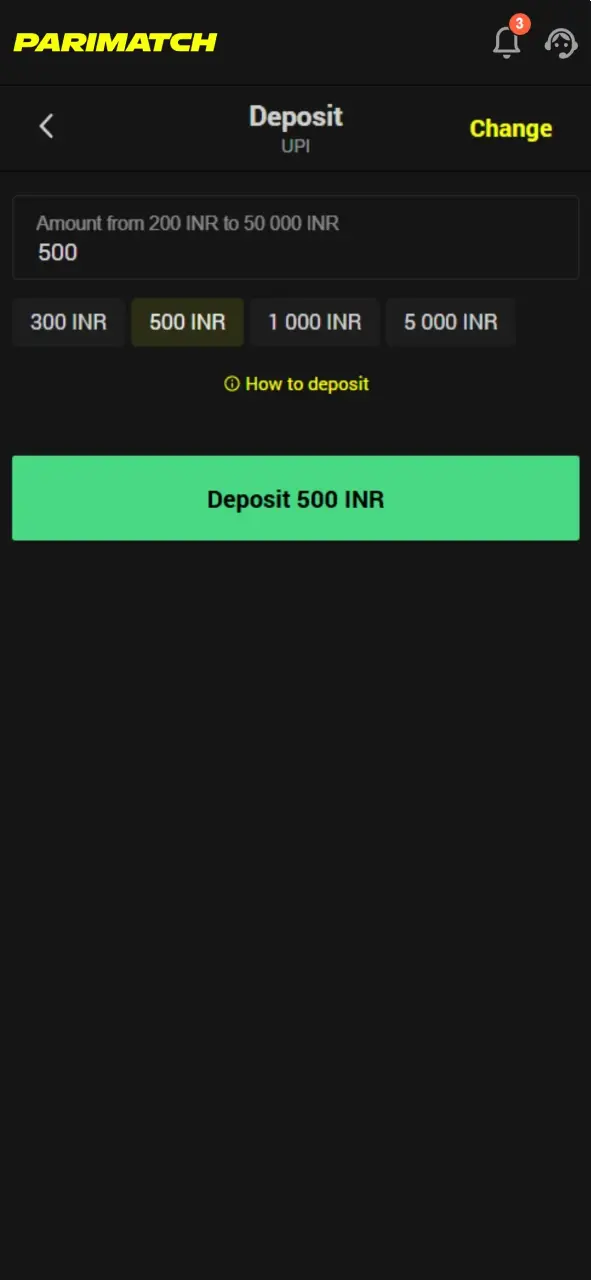 Click on the button and add funds to your Parimatch account.