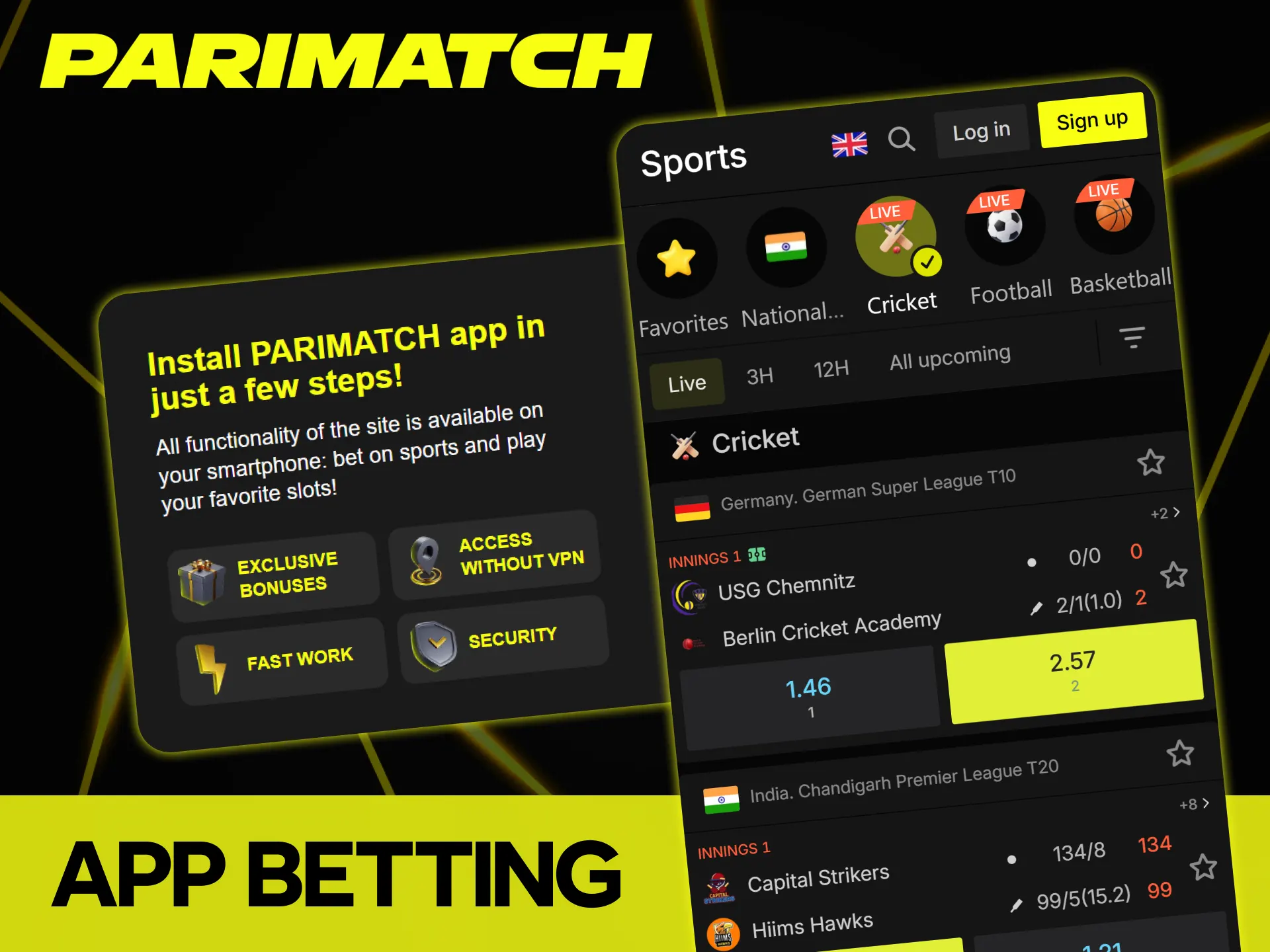 Download the Parimatch mobile app to place live bets on IPL matches anytime.