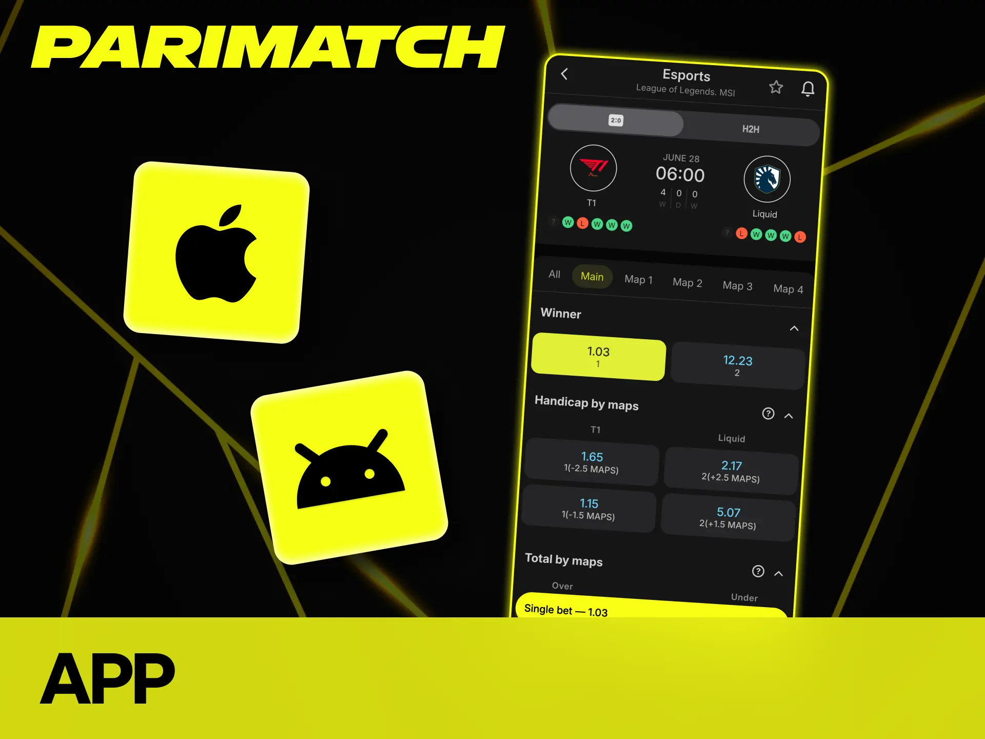 Download the Parimatch app to follow live LoL odds now.