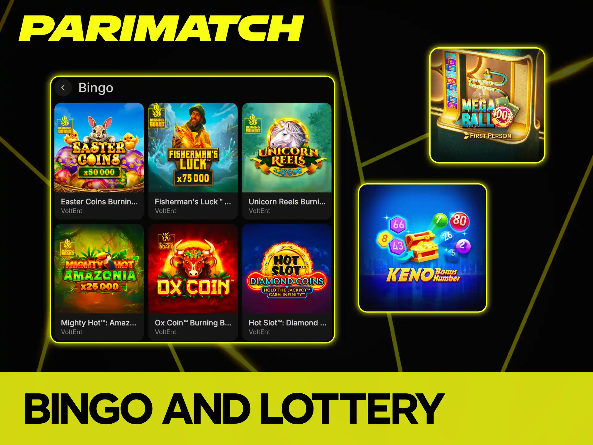 Play casual bingo and lottery style games at Parimatch casino.