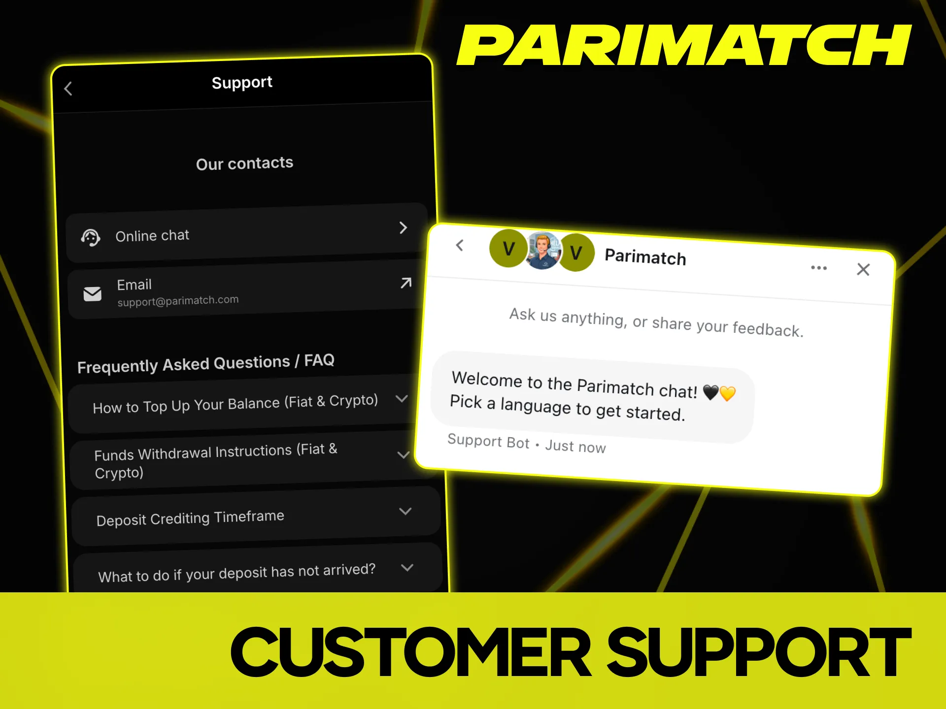 Contact the friendly customer support team at Parimatch casino.