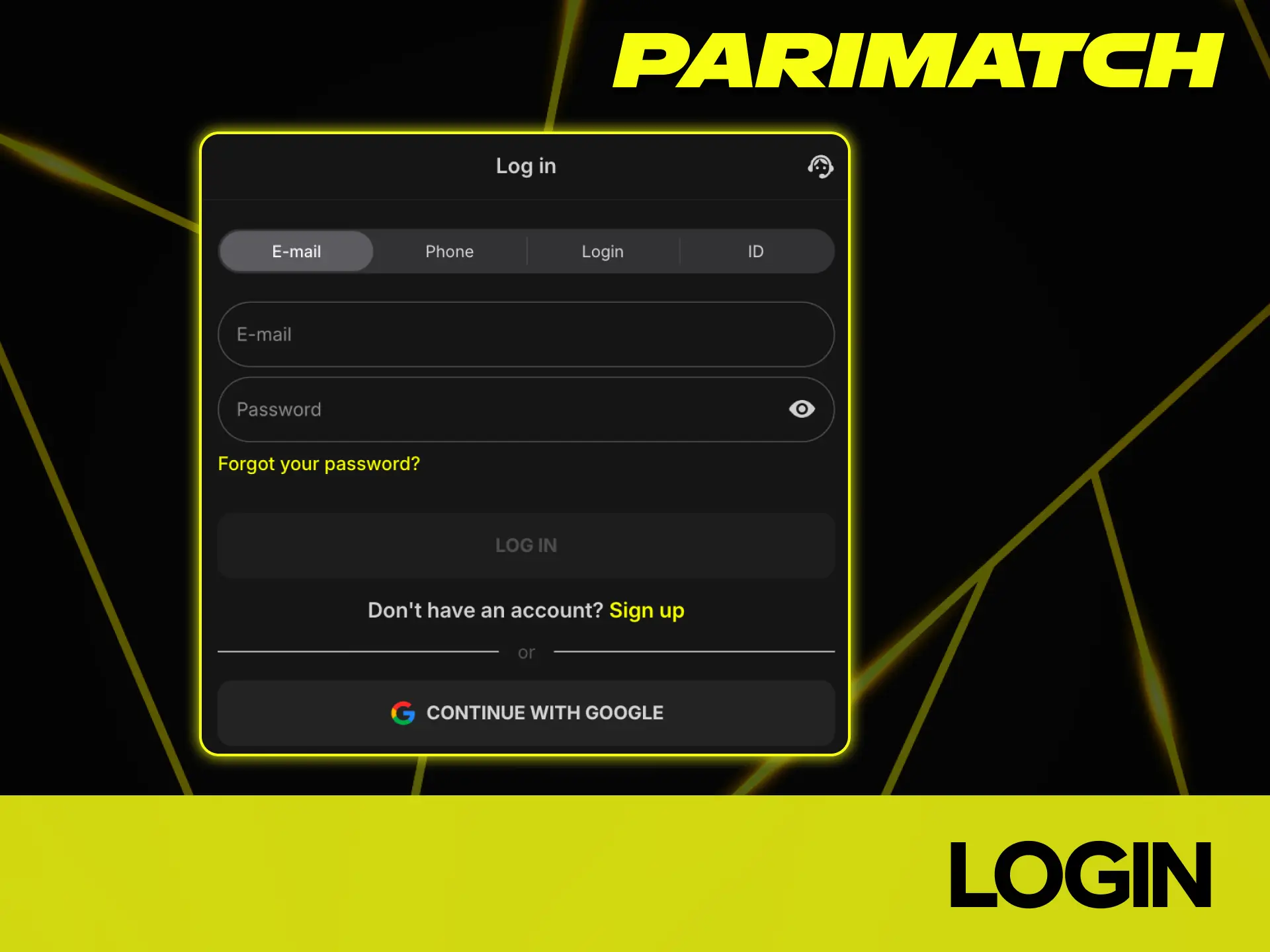 Click the sign in button to open your Parimatch account.