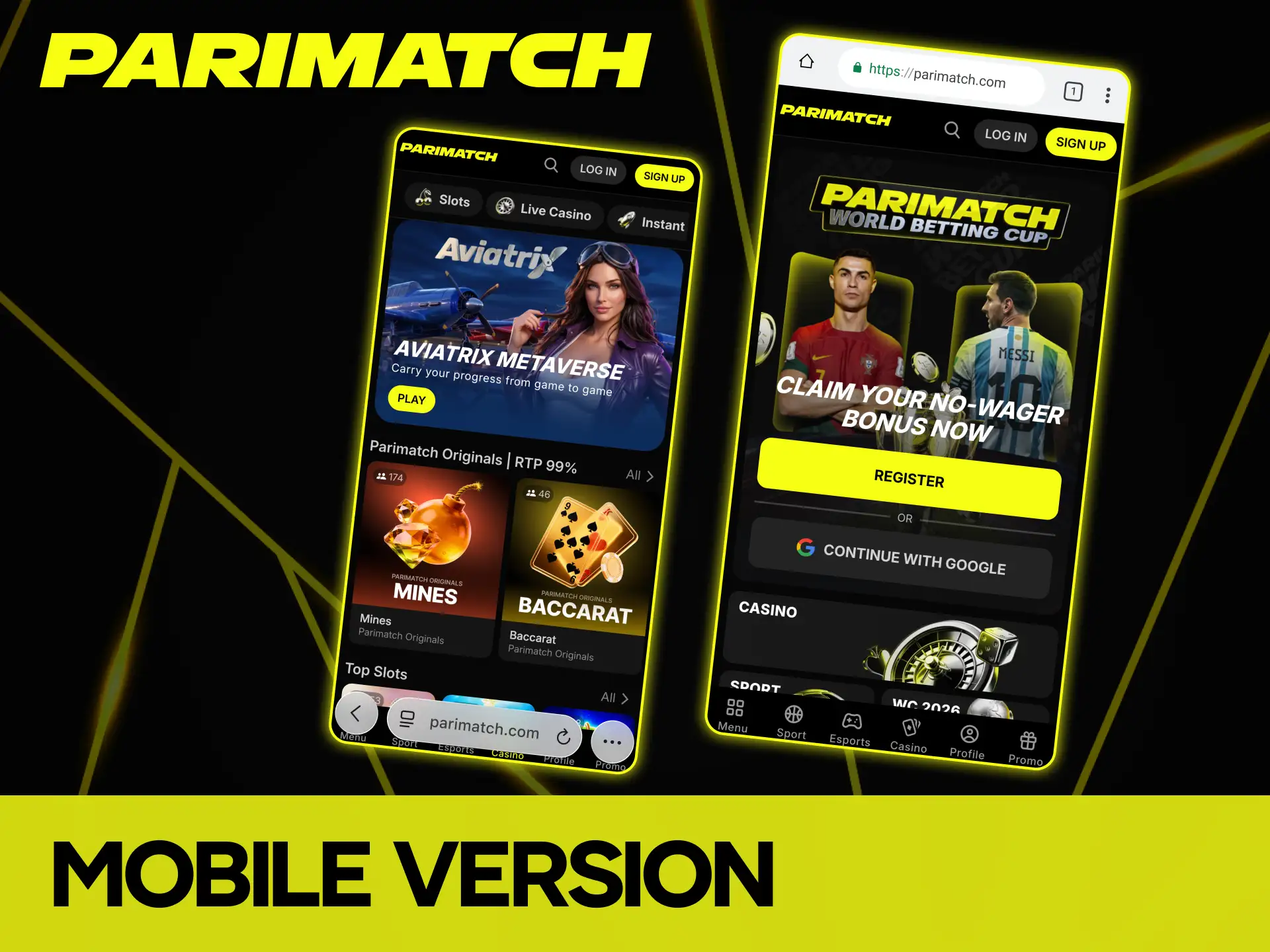 Open the Parimatch mobile website directly from your browser.