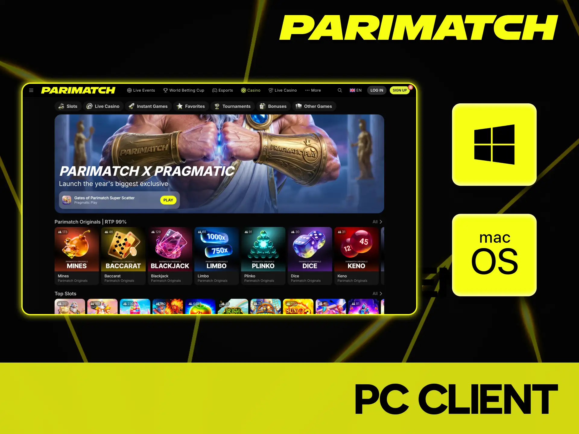 Enjoy the complete platform experience on Windows and macOS at Parimatch.