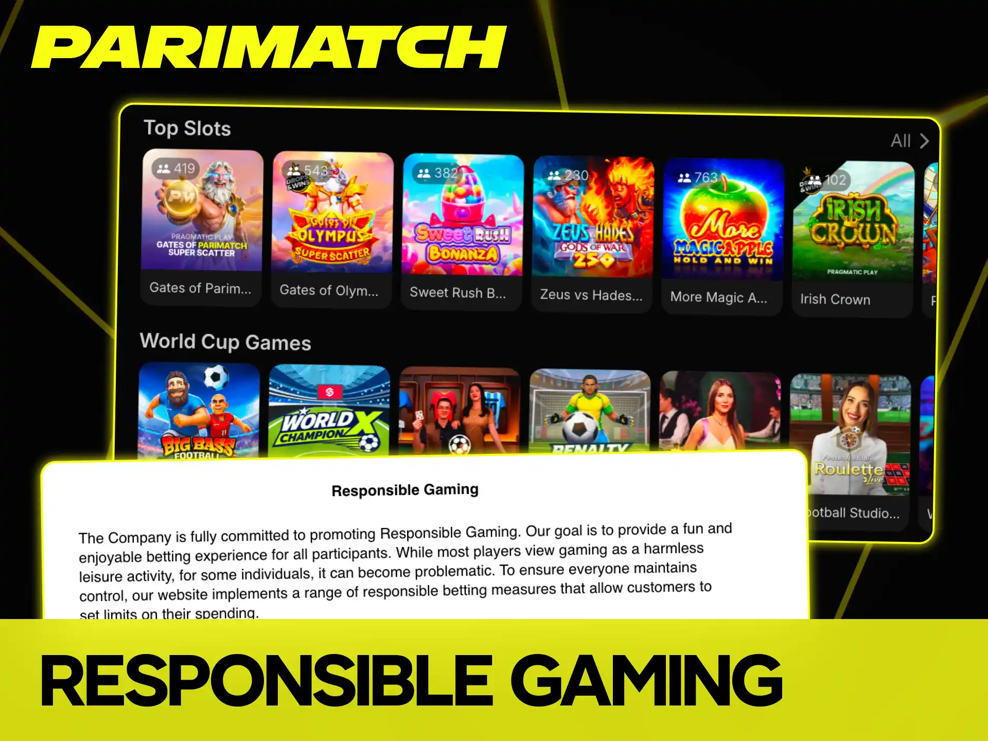 Use helpful tools to support responsible gaming at Parimatch casino.