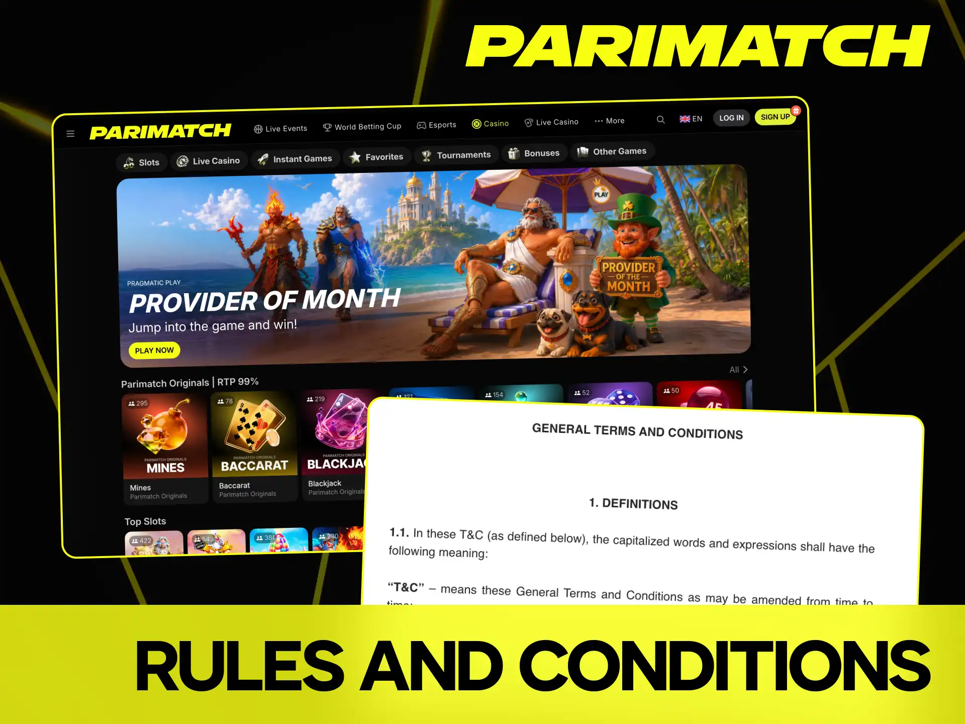 Learn the core rules and terms before playing at Parimatch casino.