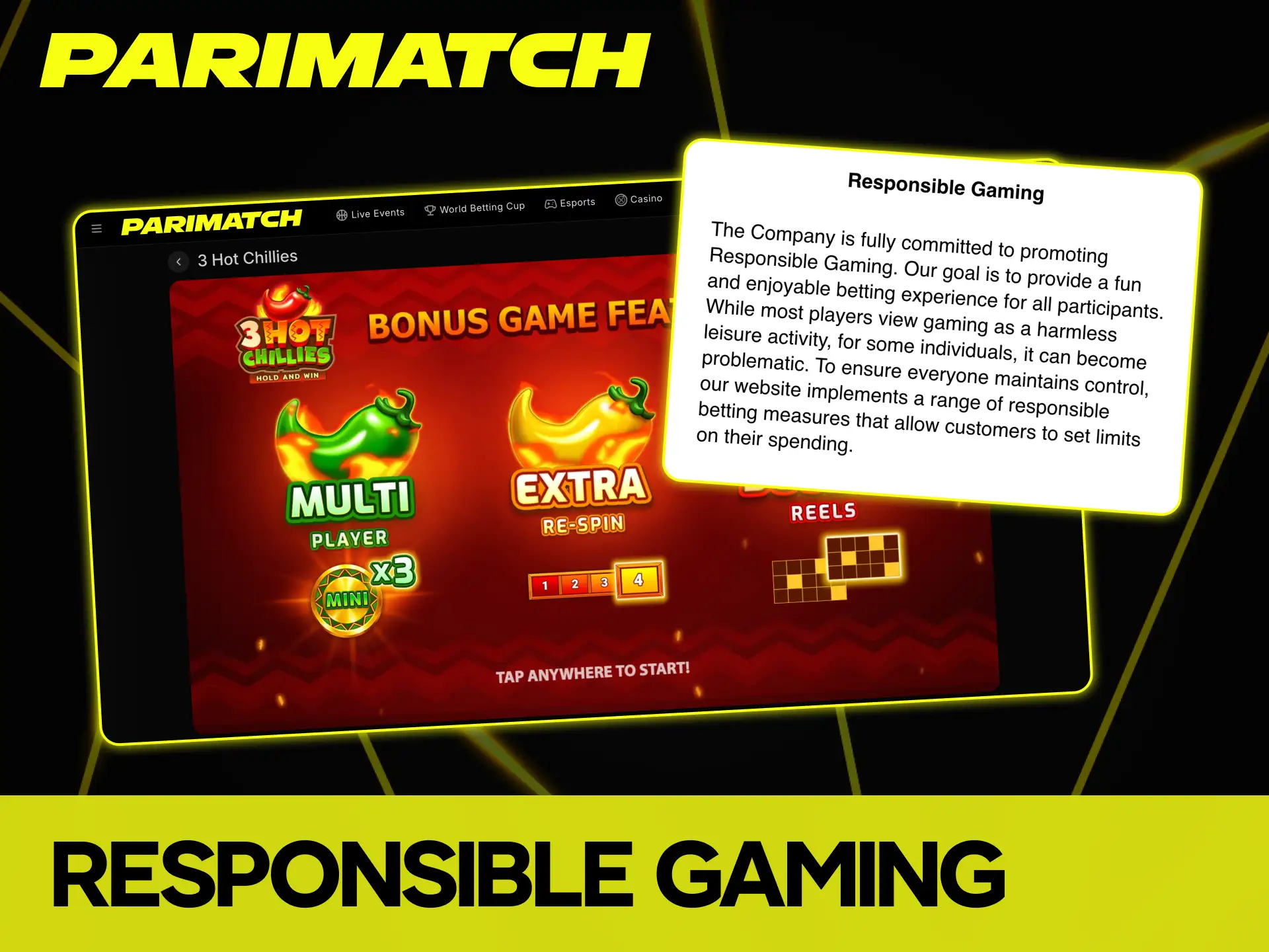 Read the responsible gaming guidelines to play 3 Hot Chillies safely at Parimatch.